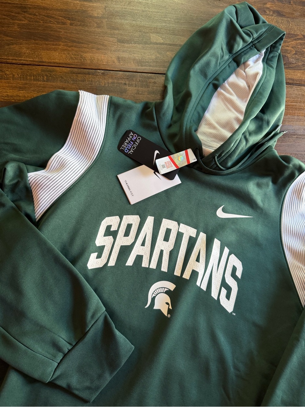 Nike Michigan State Spartans Hoodie Mens Medium Green On Field ThermaFit NWT